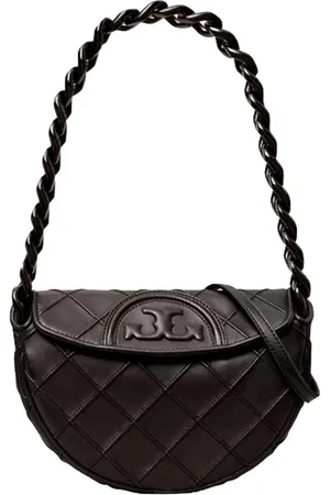 Tory Burch Borse a spalla donna - mini fleming soft crescent - nero