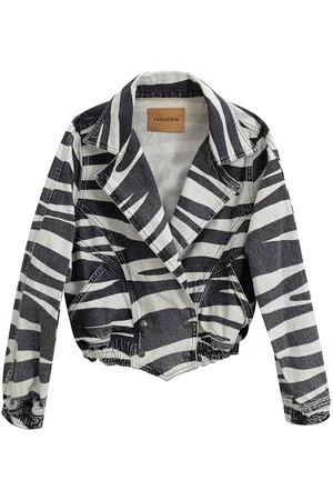 Retrofete Giubbino Corto in Denim Bianco/Nero