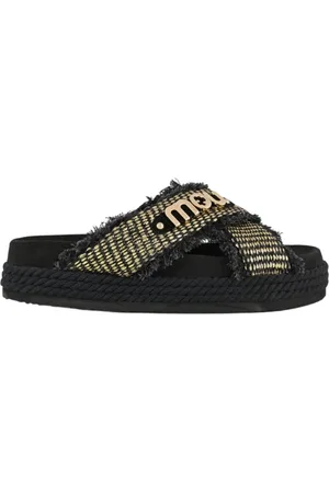 Mou Ciabatte donna - criss-cross rope raffia sandal - nero