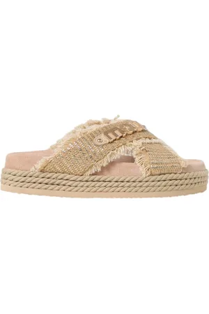 Mou Ciabatte donna - criss-cross rope raffia sandal - beige