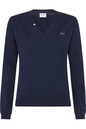 sun68 V Neck Solid L/s Navy Blue K30201