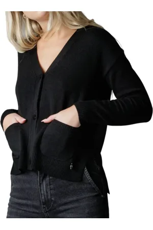 White Wise Cardigan Corto In Merinos Nero 18052