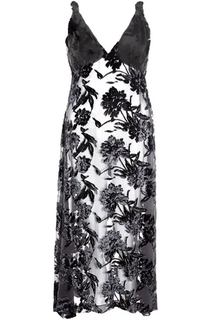 LARDINI Abito Lungo in Tulle con Stampa Fiori Velvet