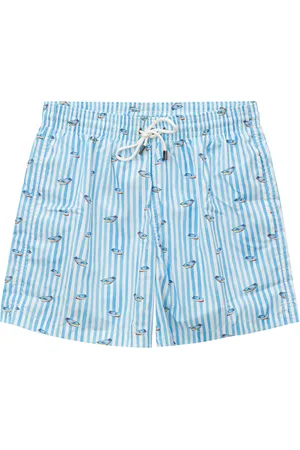 CANALI Costume Boxer a Righe con Stampa Barca