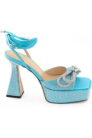 Mach & Mach Sandali Plateau Azzurro con Cristalli Doppio Fiocco