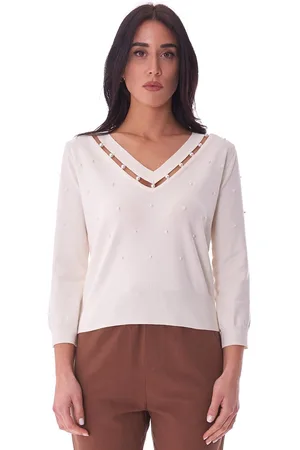 Twin-Set Maglia con perle bianca, colore