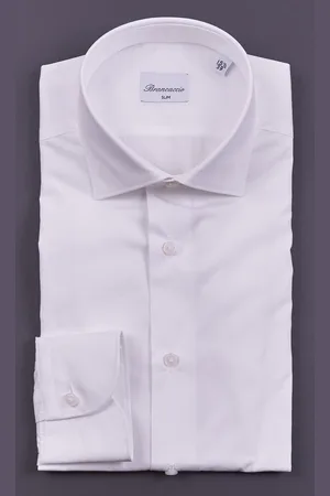 Brancaccio Camicia bianca liscia slim fit, colore