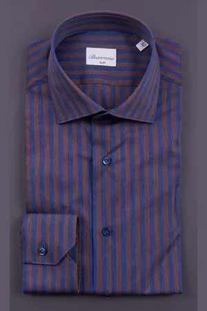 Brancaccio Camicia riga bicolore slim fit stretch, colore