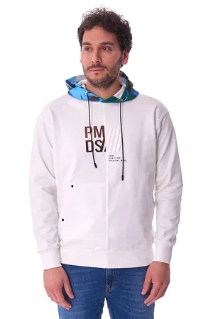PMDS Felpa bianca con cappuccio a contrasto, colore