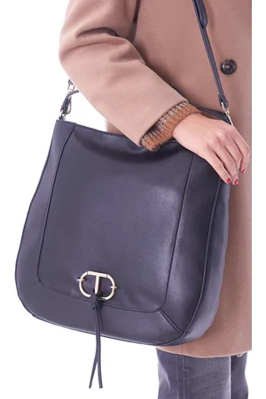 Twin-Set Borsa hobo con logo e nappa nera, colore