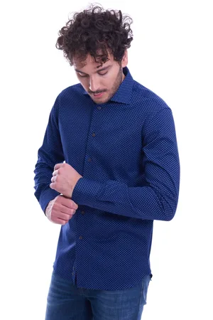 Brancaccio Camicia slim fit operata collo italiano scuro, colore