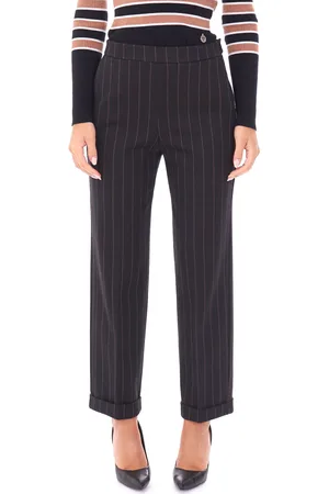 Maria Bellentani Pantalone rigato con risvolto, colore