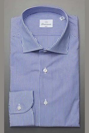 Brancaccio Camicia rigata collo giò azzurra, colore