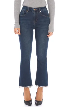 White Wise Jeans bootcut con frange gioiello , colore