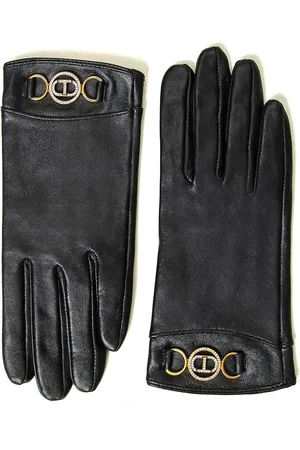 Twin-Set Guanti in pelle con logo in metallo, colore