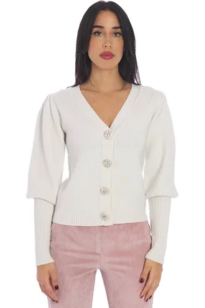 White Wise Cardigan in lurex con maniche a sbuffo, colore