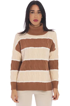 White Wise Maglia dolcevita rigata con trecce, colore