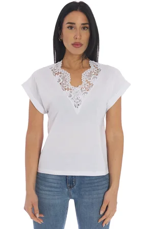 Twin-Set T-shirt con scollo a punta in pizzo, colore