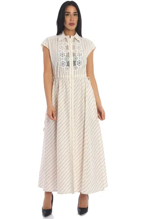 Twin-Set Abito lungo rigato con applicazione in pizzo, colore