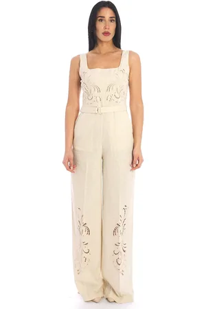Twin-Set Tuta in misto lino ricamata, colore