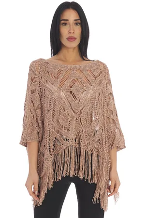 Twin-Set Poncho in maglia con lurex e frange, colore