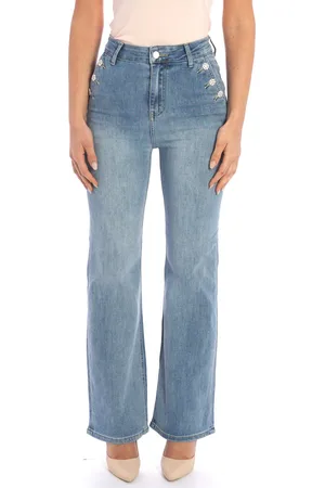 White Wise Jeans a zampa con bottoni gioiello, colore