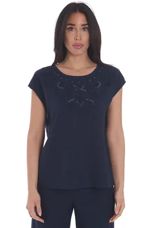 Maria Bellentani T-shirt manica kimono con ricamo - agapanto, colore