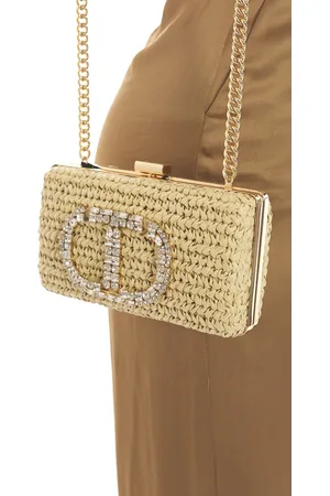 Twin-Set Pochette in paglia con logo gioiello, colore