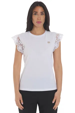 Twin-Set T-shirt con logo in metallo e dettagli in pizzo, colore