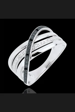 Edenly Anello Saturno Quadri - - diamanti neri e bianchi - 9 carat