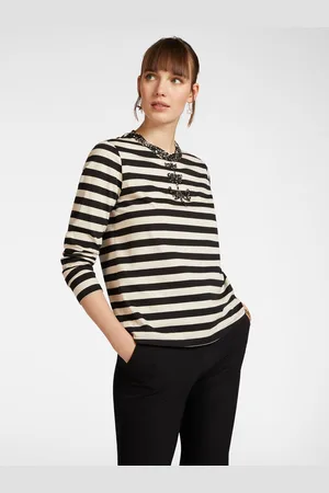 Elena Miro T-shirt rigata con ricamo libellule Donna