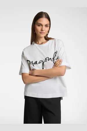 Elena Miro T-shirt con scritta "Dragonfly" e ricamo Donna
