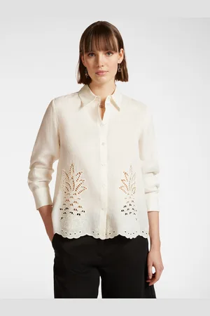 Elena Miro Camicia in lino con ricamo a trafori Donna