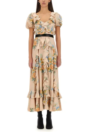 Alexander McQueen Abito in seta stampa floreale con ruches