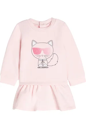Karl Lagerfeld Long sleeves dress, cotton elastane french terry, back closure with snaps + choupette design in sugar print