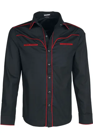 Banned Alternative Camicia Maniche Lunghe Rockabilly di - Plain Trim - S a 5XL - Uomo