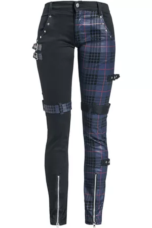 Gothicana Pantaloni Gothic di - Patterned Trousers with Studs and Straps - W29L32 - Donna