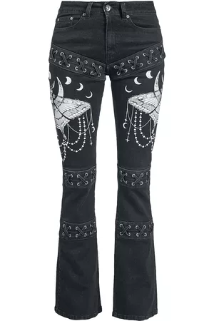 Gothicana Jeans Gothic di - Grace - Jeans with Elaborate Prints and Lacing - W28L32 a W29L32 - Donna