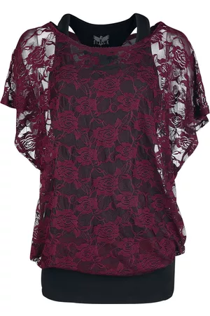 EMP T-Shirt di - Bordeaux red lace shirt with black top - S a 5XL - Donna