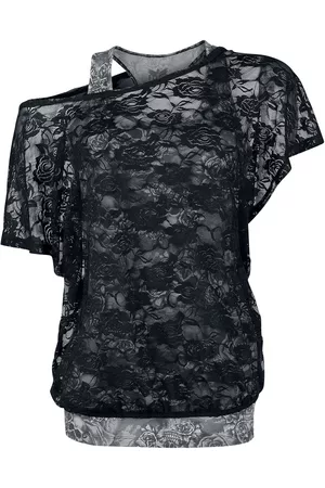 EMP T-Shirt di - Grey Top with Black Lace Shirt - S a 4XL - Donna
