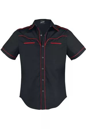 Banned Alternative Camicia Maniche Corte Rockabilly di - Plain Trim - S a 5XL - Uomo