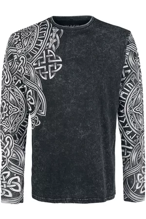 EMP Maglia Maniche Lunghe di - Black Long-Sleeve Shirt with Wash and Print - M a 3XL - Uomo
