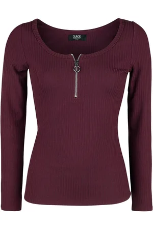 EMP Maglia Maniche Lunghe di - Burgundy Long-Sleeve Shirt with Zip at Neckline - S a 3XL - Donna
