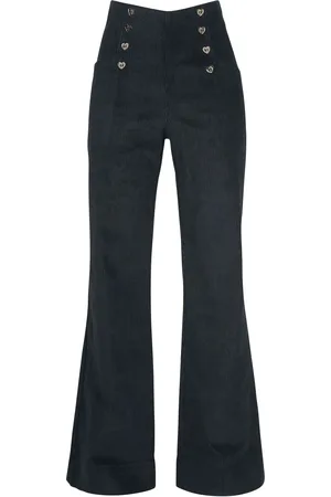 Voodoo Vixen Pantaloni Rockabilly di - Blith Black Corduroy High-Waisted Trousers - S - Donna