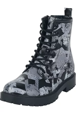 EMP Stivali Rockabilly di - Lace-up boots with all-over rock hand print - EU37 a EU38 - Donna