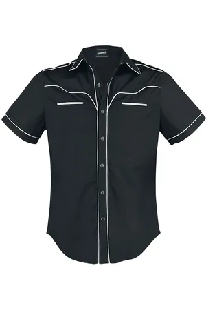 Banned Alternative Camicia Maniche Corte Rockabilly di - Plain Trim - S a 5XL - Uomo