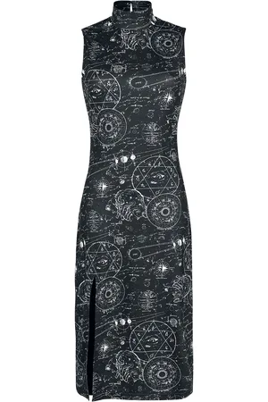 Jawbreaker Abito media lunghezza Gothic di - Alchemy Cat Print Midi Cut Out Dress - S a XXL - Donna