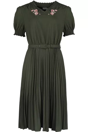 Voodoo Vixen Donna Vestiti stampati - Vintage Floral Emb Pleated Skirt Dress - Abito media lunghezza - Donna - verde