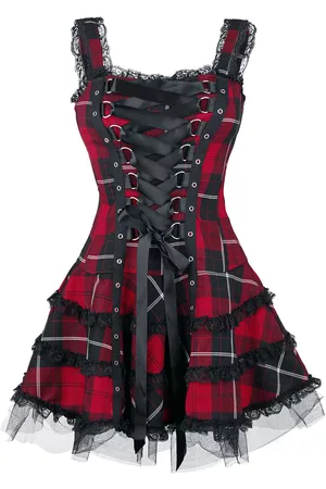 Hell Bunny Donna Vestiti tartan - Harley Tartan Dress - Miniabito - Donna - rosso nero