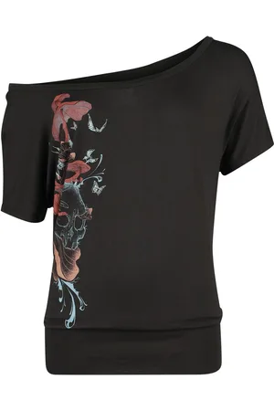 Full Volume T-Shirt Gothic di - T-shirt with mushrooms, skull and butterflies - S - Donna